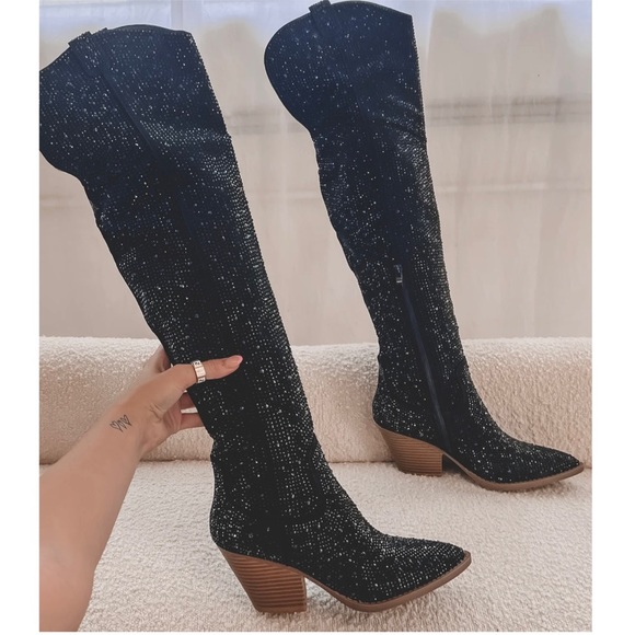 NEW Black Thigh High Western Style Bedazzled Cowboy
Boots - Picture 6 of 13